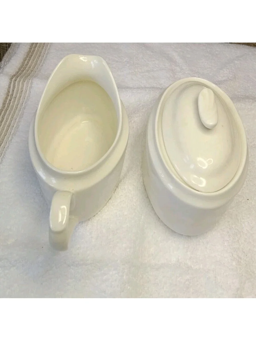 Vintage International China Ultra Bone White Swirl Sugar Bowl with Lid & Creamer